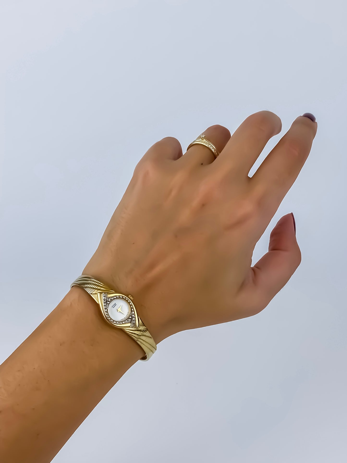 Citizen Vintage Watch Gold Plated Rectangular Diamonds Dial Integrated Patterned Bracelet