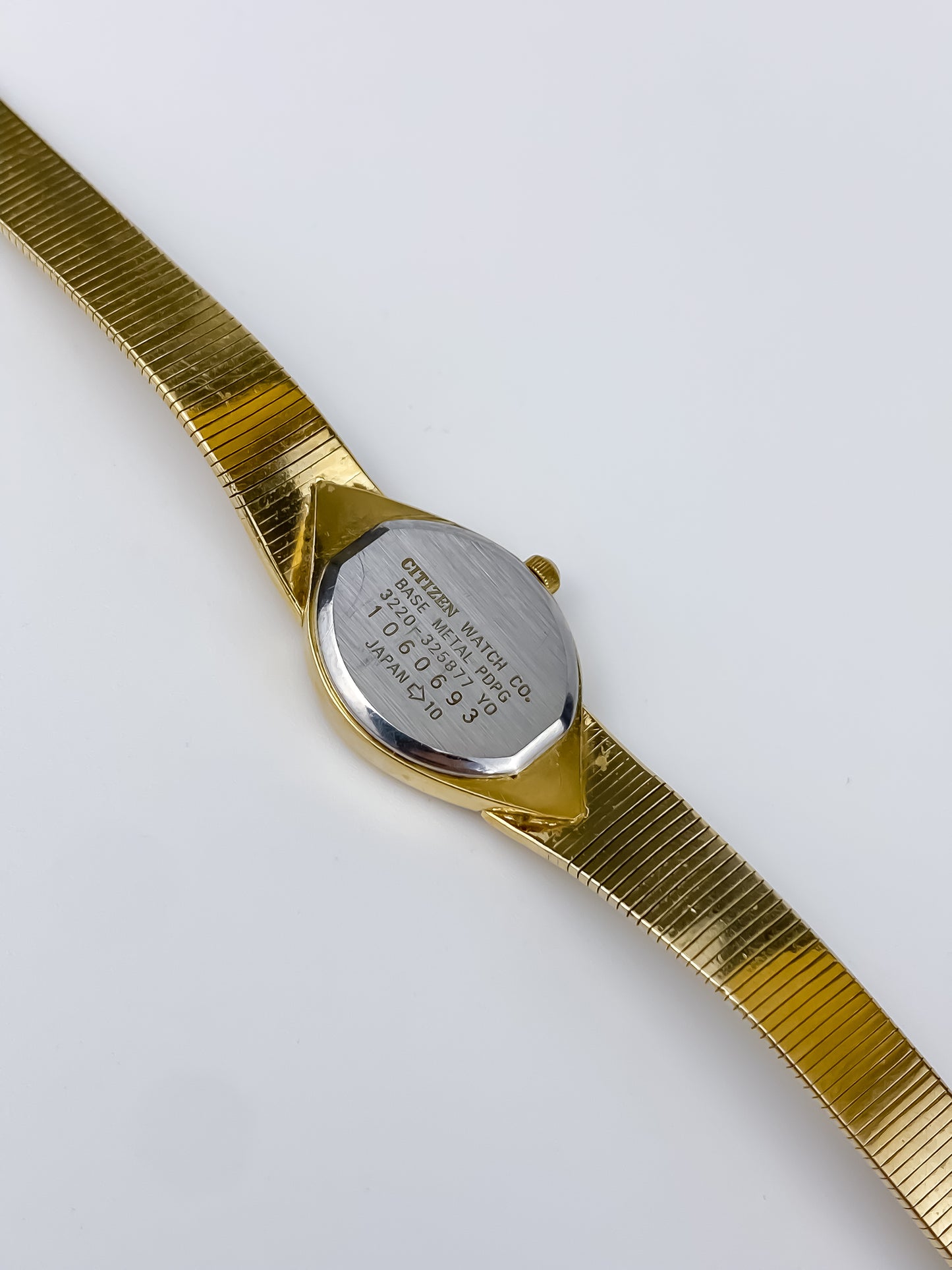 Citizen Vintage Watch Gold Plated Rectangular Diamonds Dial Integrated Patterned Bracelet