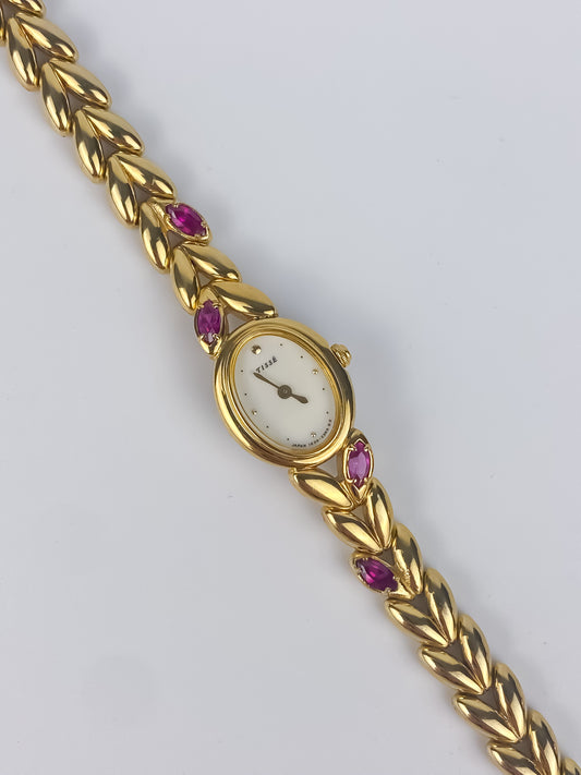 Very Rare Seiko Tissé Watch Rubies & Gold Braided Bracelet