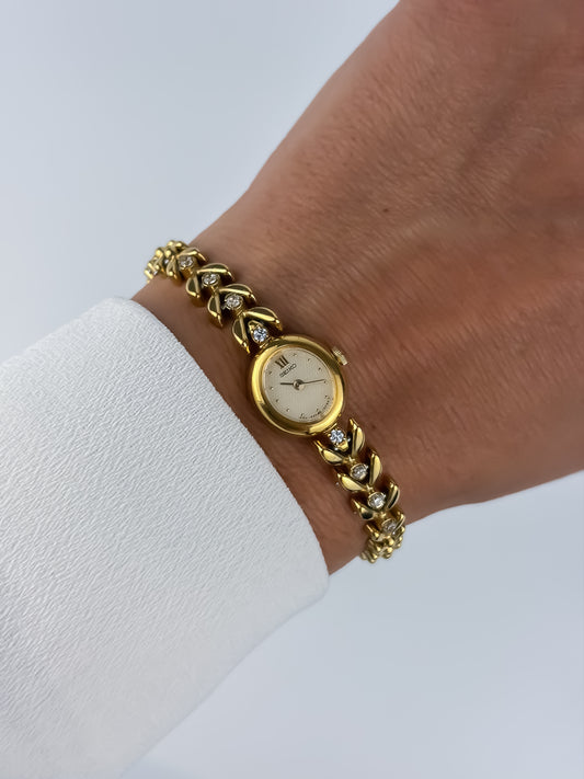 Rare Seiko Diamonds Jewelry Vintage Watch Gold Plated