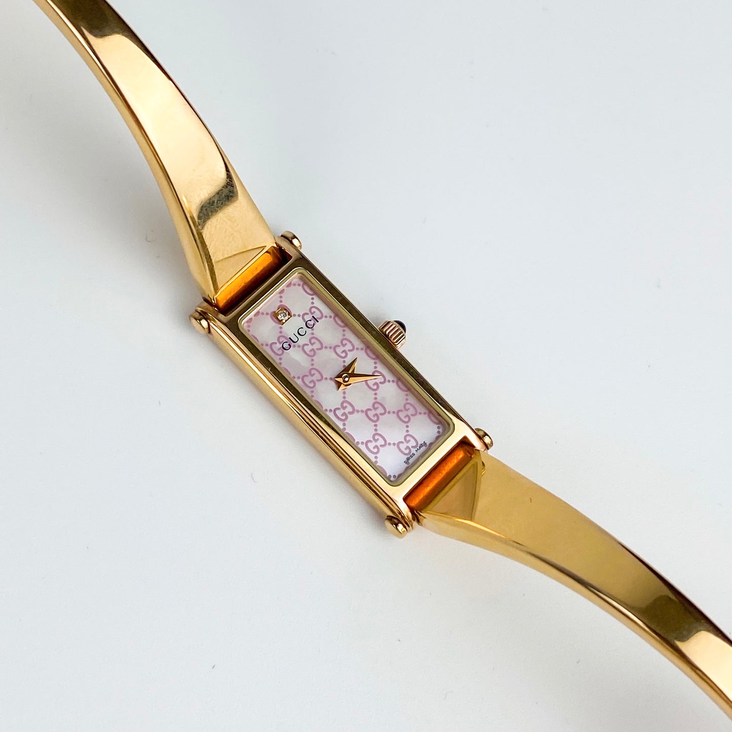 Gucci Vintage Watch Gold Rectangular Pink Shell Dial