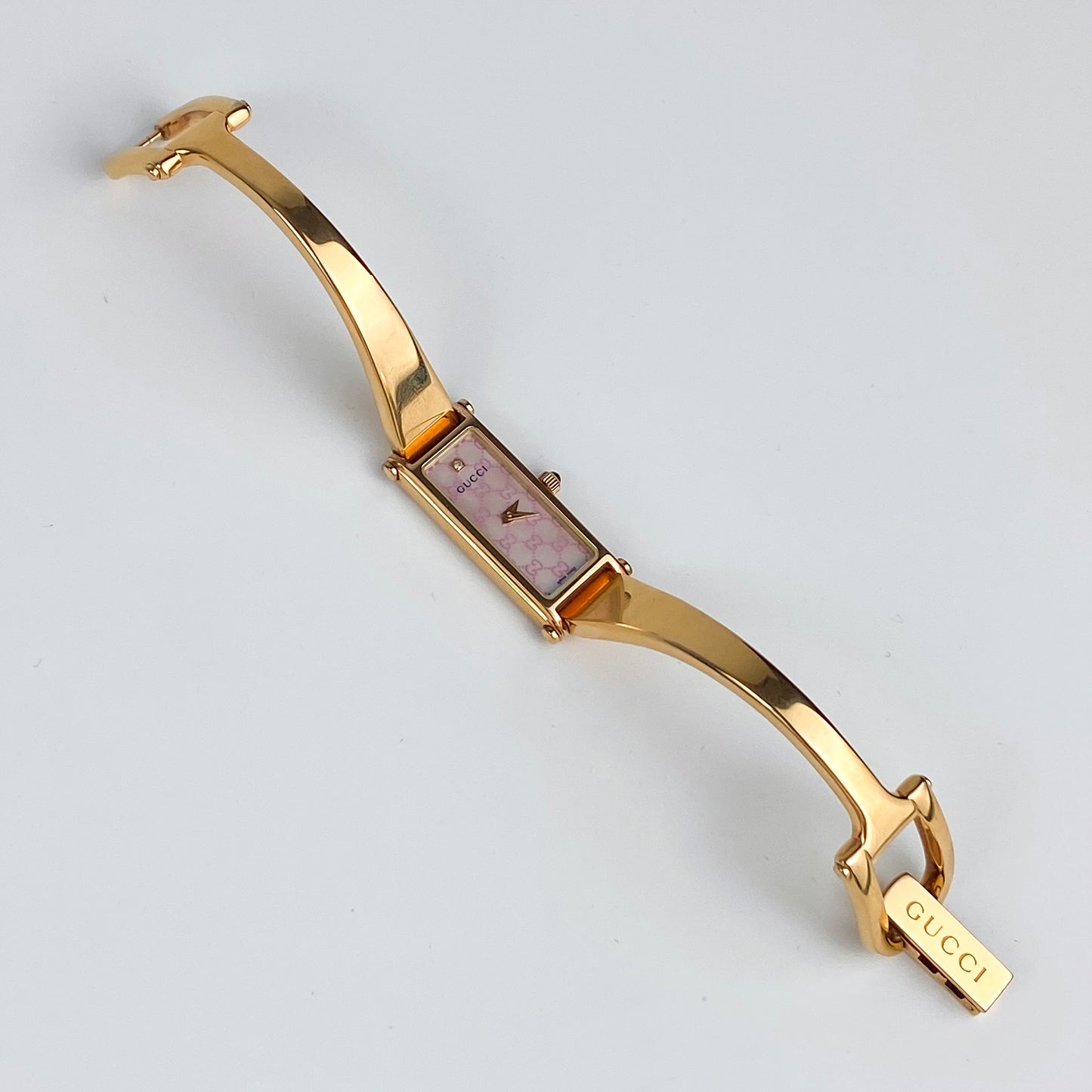 Gucci Vintage Watch Gold Rectangular Pink Shell Dial