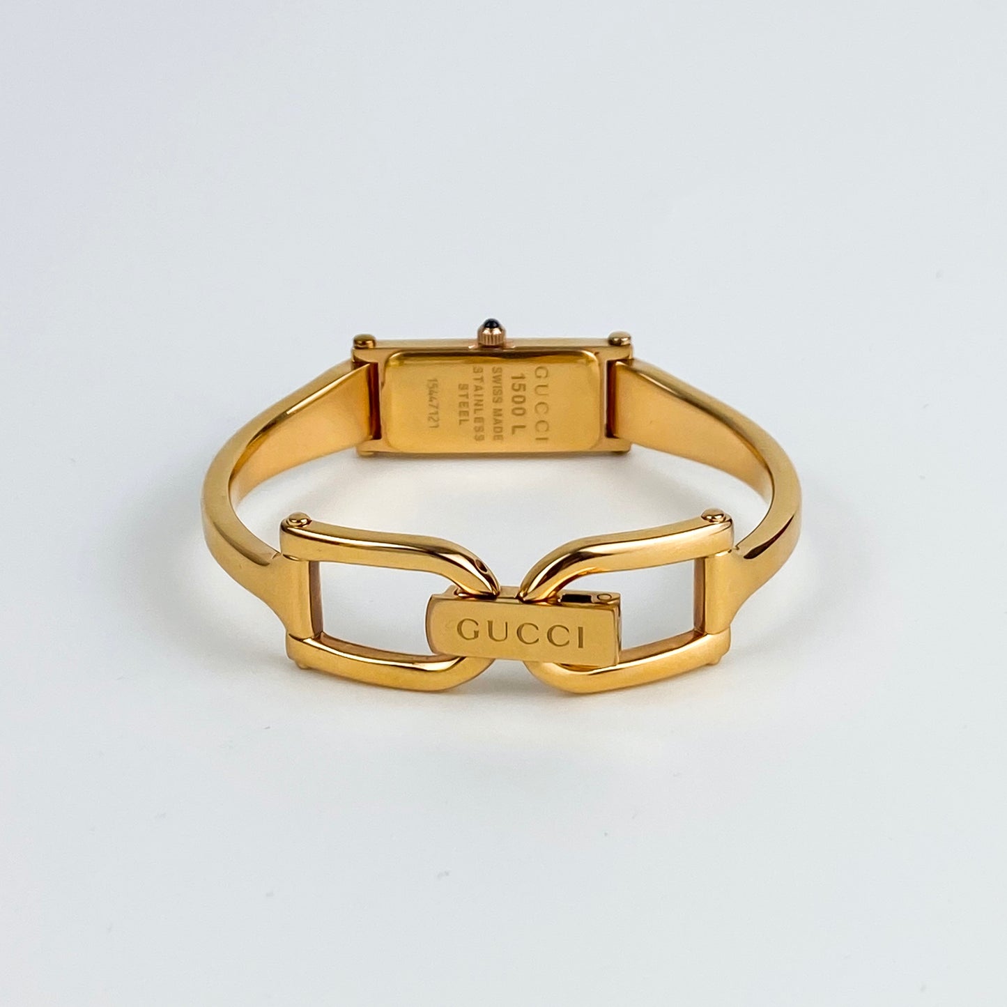 Gucci Vintage Watch Gold Rectangular Pink Shell Dial
