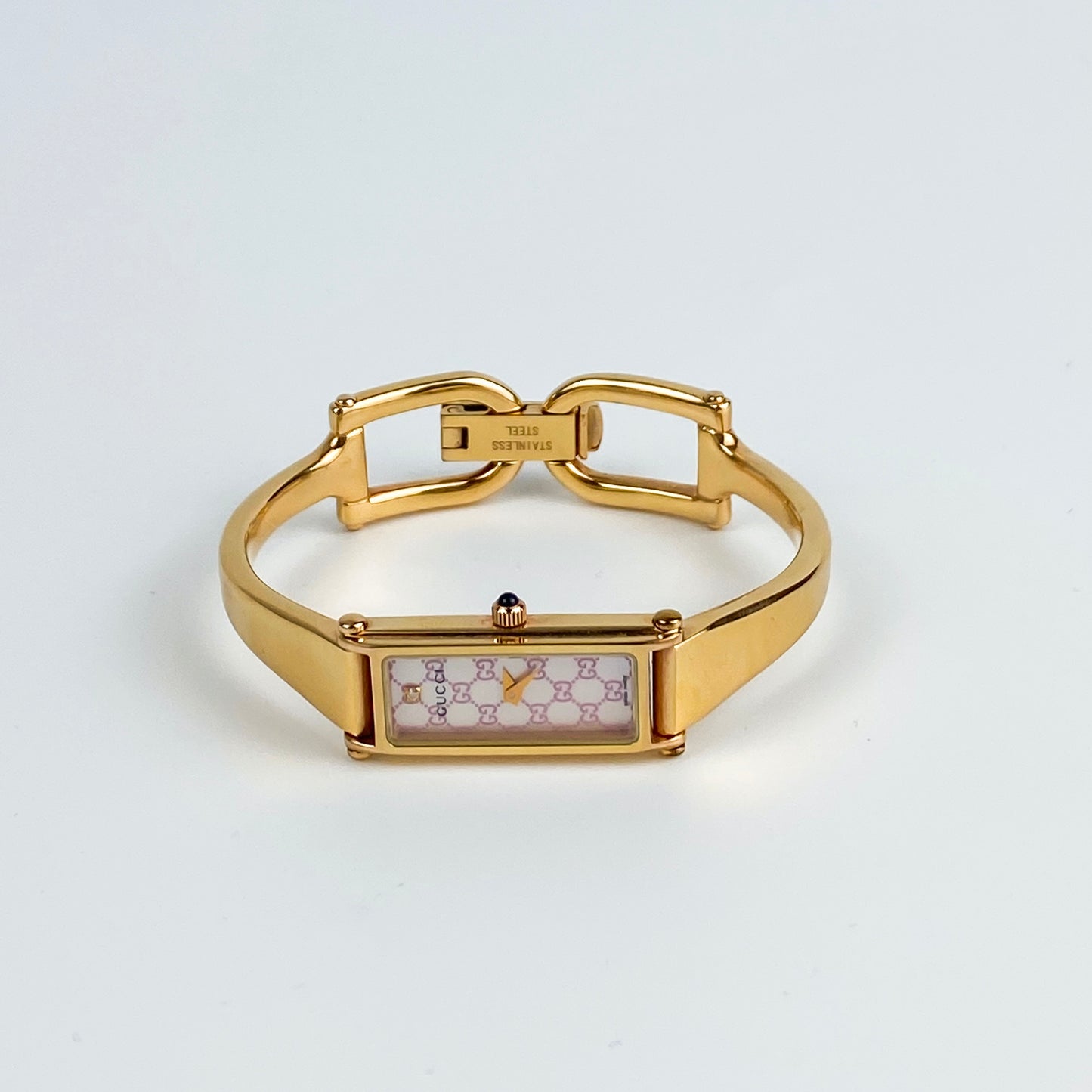 Gucci Vintage Watch Gold Rectangular Pink Shell Dial