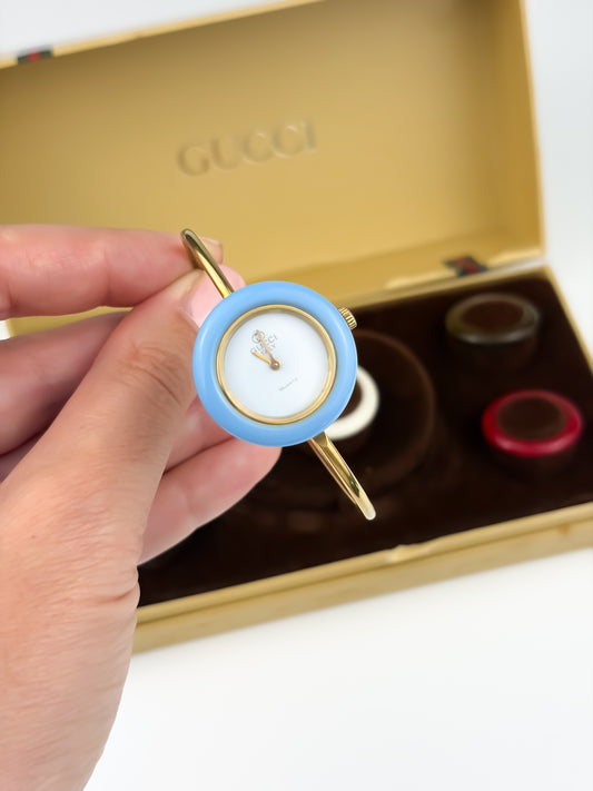 Rare Gucci Bezels Set Gold Watch with Box