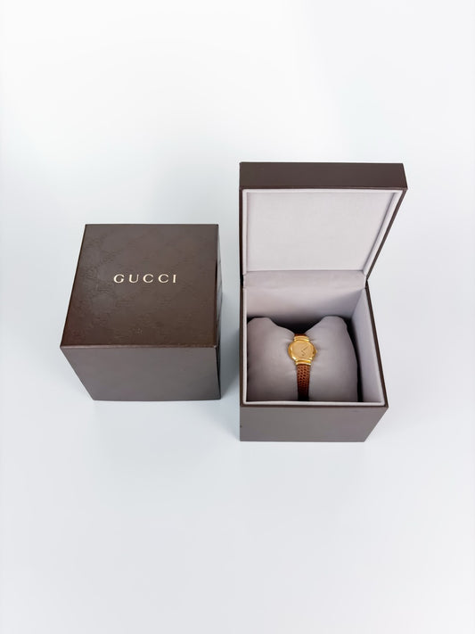 Rare Vintage Gucci Gold Dial Watch with Original Leather Strap