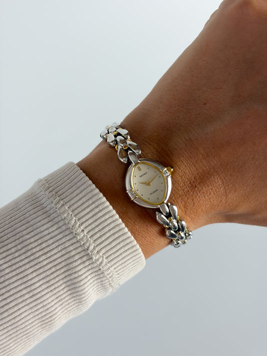 Vintage Seiko Exceline Silver Diamonds Cocktail Watch