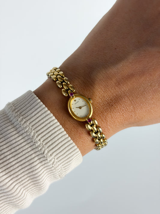 Vintage Seiko Rubies Oval Cocktail Gold Watch