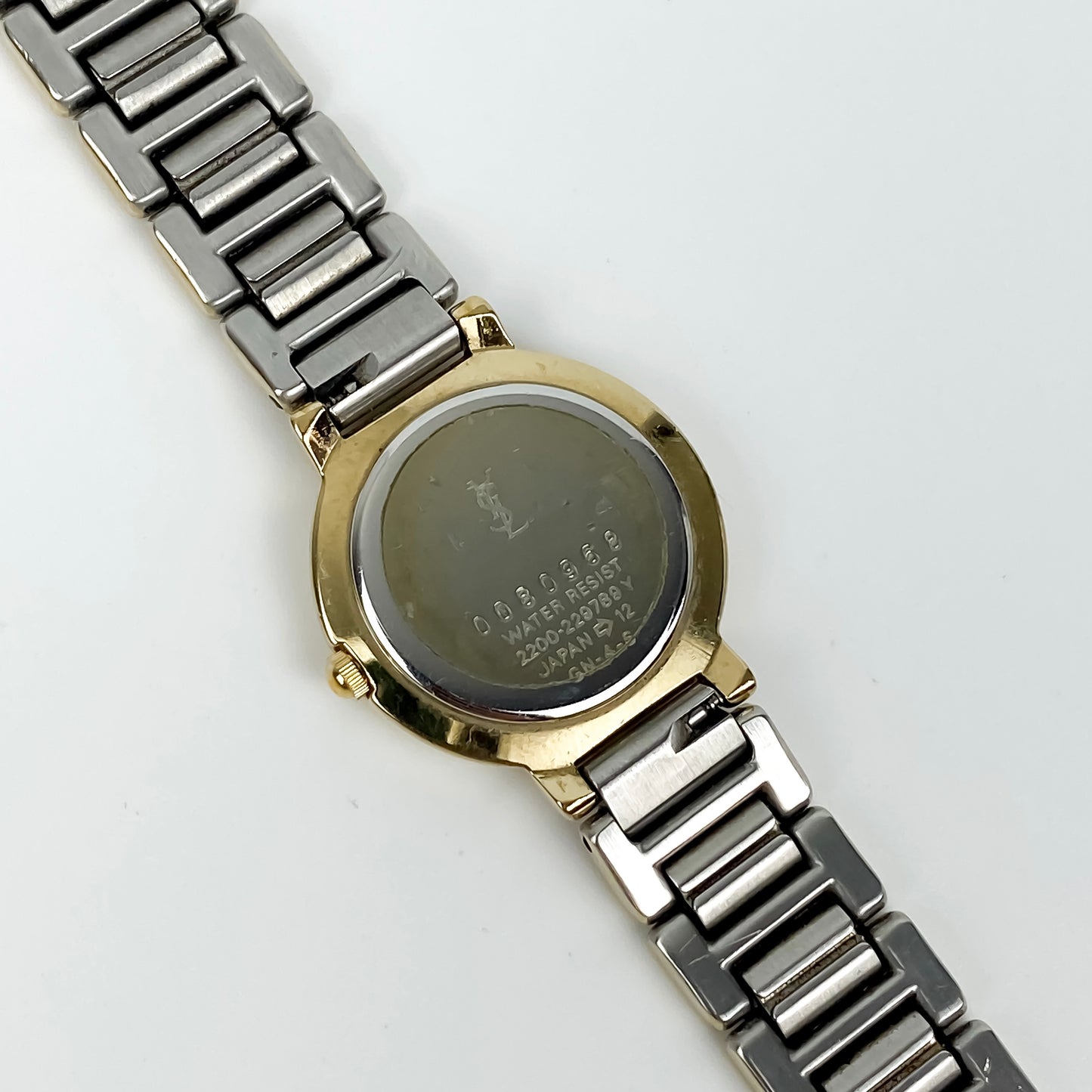 Vintage 1990s Yves Saint Laurent Women's Quartz Watch with Two-Tone Bracelet and White Dial
