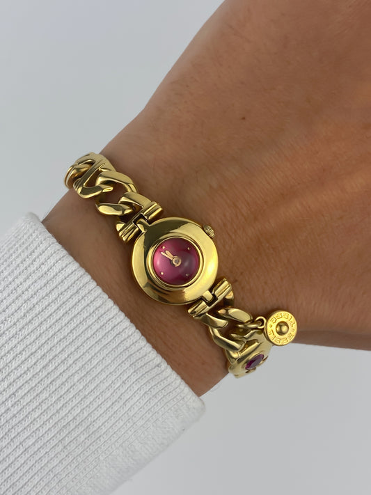 Seiko Vintage Gold Pink Stones Watch Bracelet