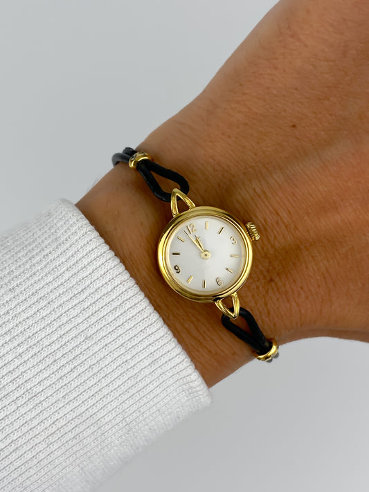 Art Deco 4C Vintage Watch Gold Leather Bracelet