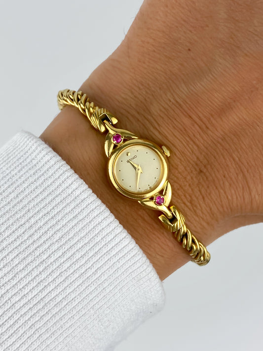 Vintage Seiko Gold Watch Rubies Twisted Chain Bracelet