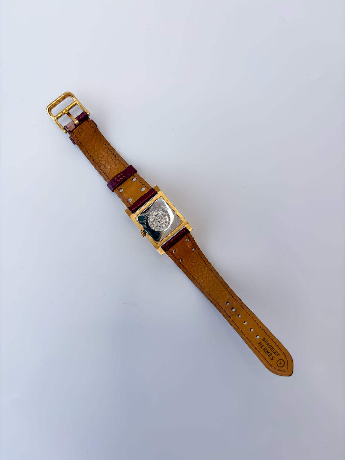Vintage Hermes Medor Burgundy Gold and Leather Secret Watch