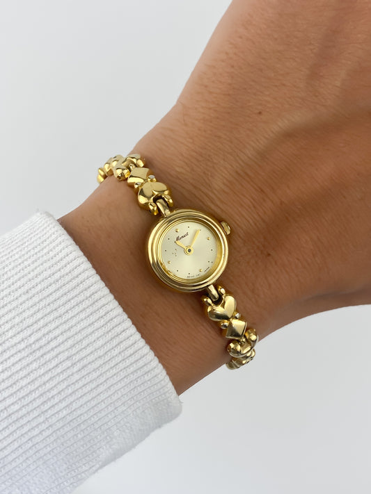 Casio Vintage Gold Watch Hearts Chain Bracelet