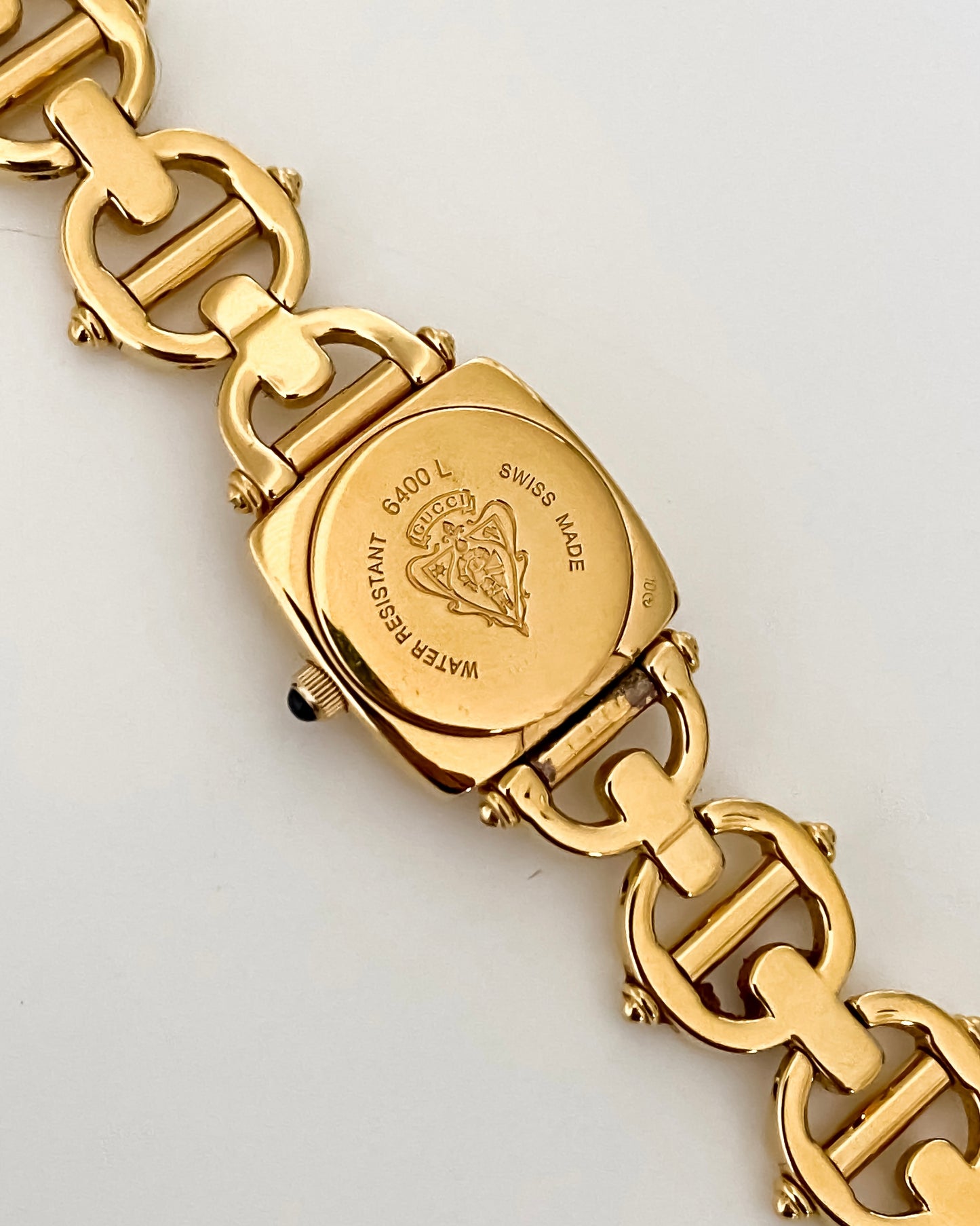 Gucci Vintage Watch Gold 6400L Shell Dial Horsebit Links