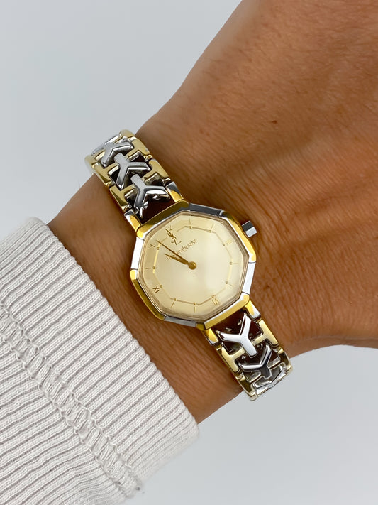 Yves Saint Laurent Duo Tone Vintage Watch Hexagonal Dial