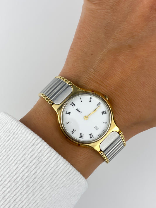 Yves Saint Laurent Unisex Duo Tone Roman Numbers Watch