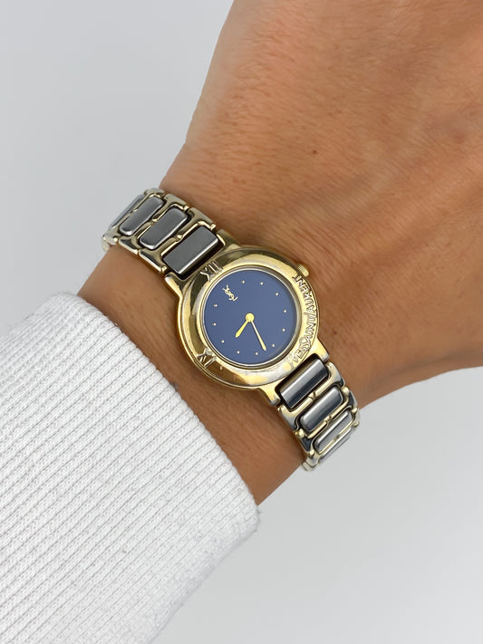Vintage Yves Saint Laurent Round Blue Dial Watch – 1990s