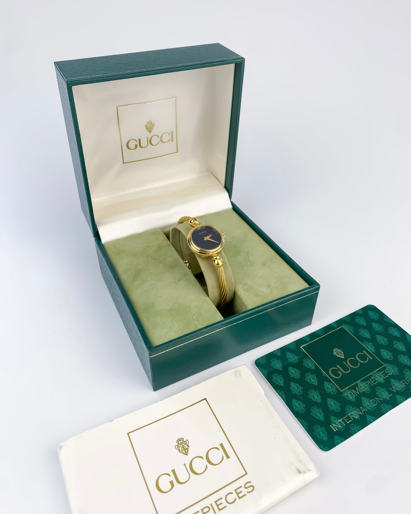 Gucci Vintage Gold Watch Bangle Black Dial