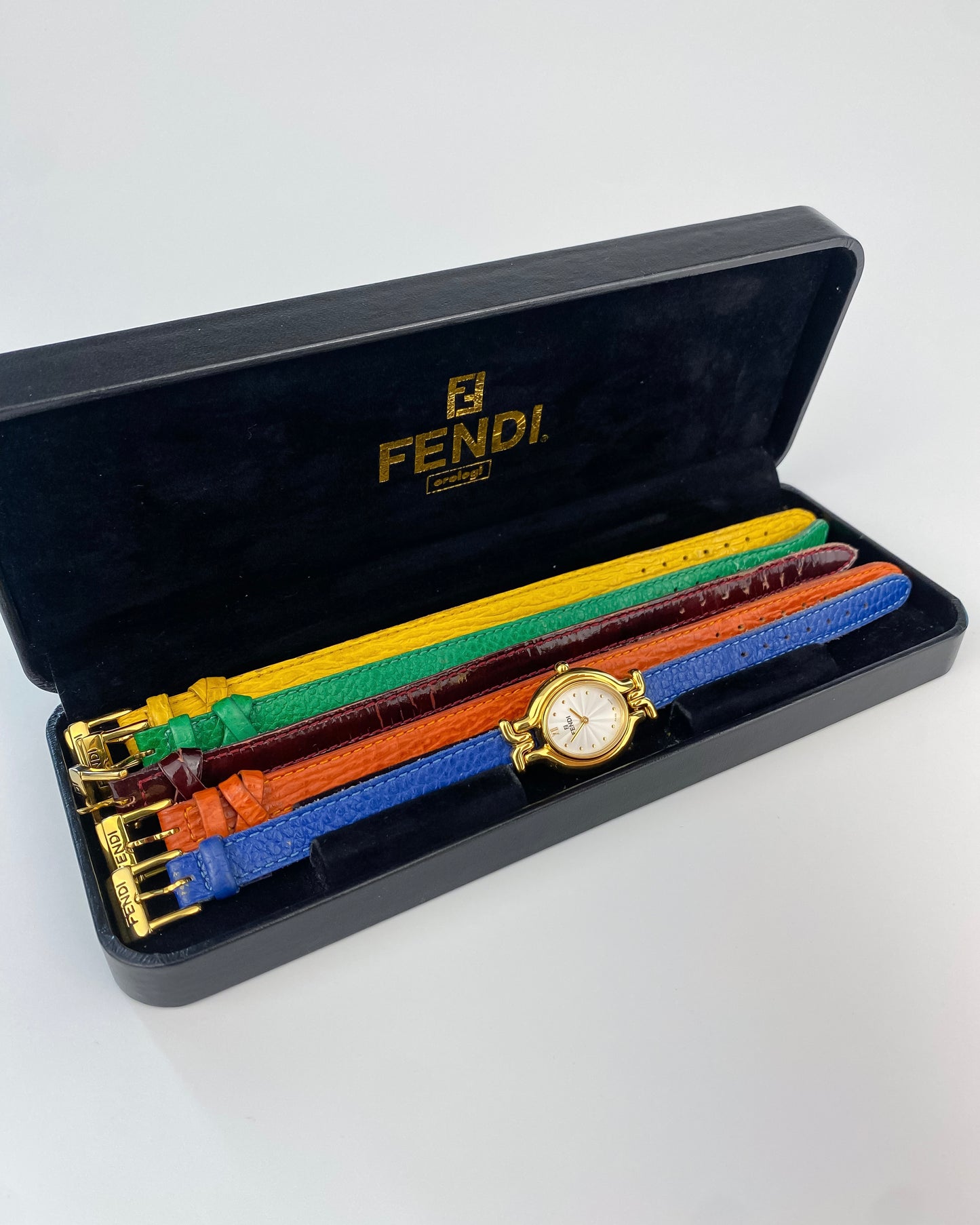 Fendi Vintage Gold Watch Interchangeable Bracelets Box Set