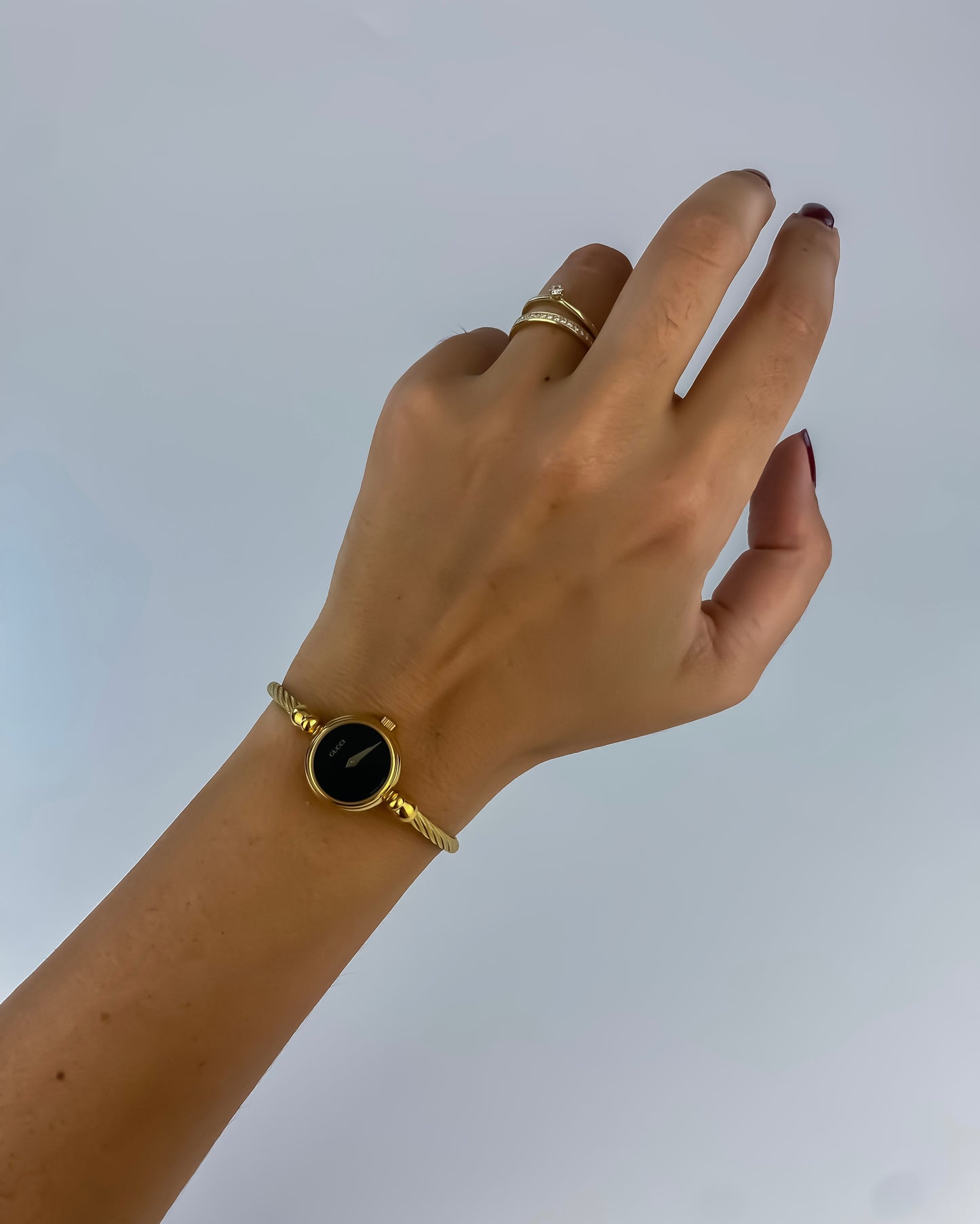 Gucci Vintage Gold Watch Bangle Black Dial