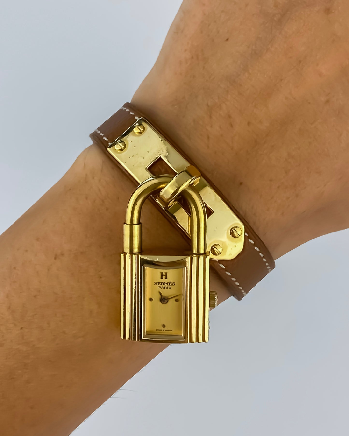Hermes Kelly Vintage Watch Gold Brown Leather