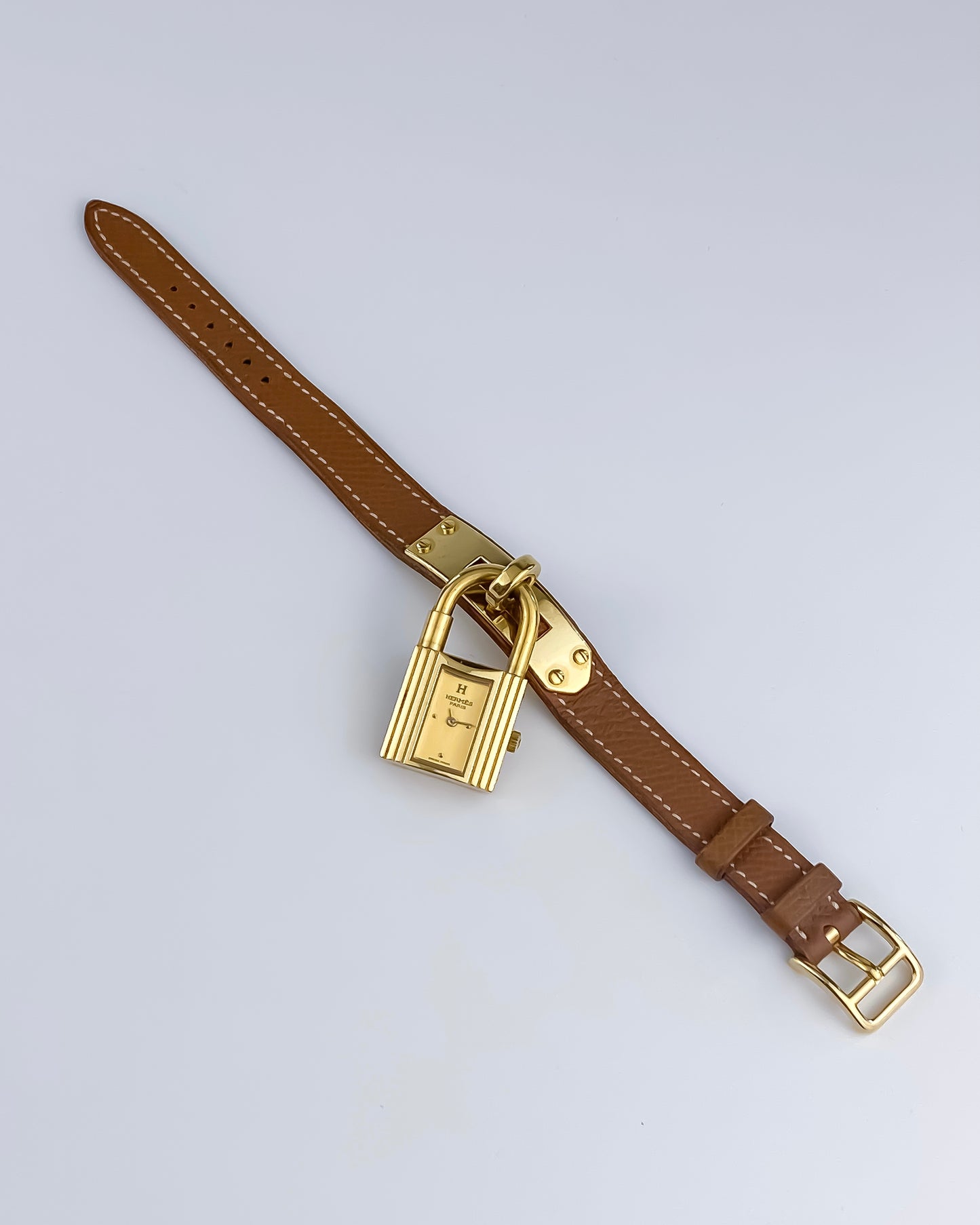 Hermes Kelly Vintage Watch Gold Brown Leather