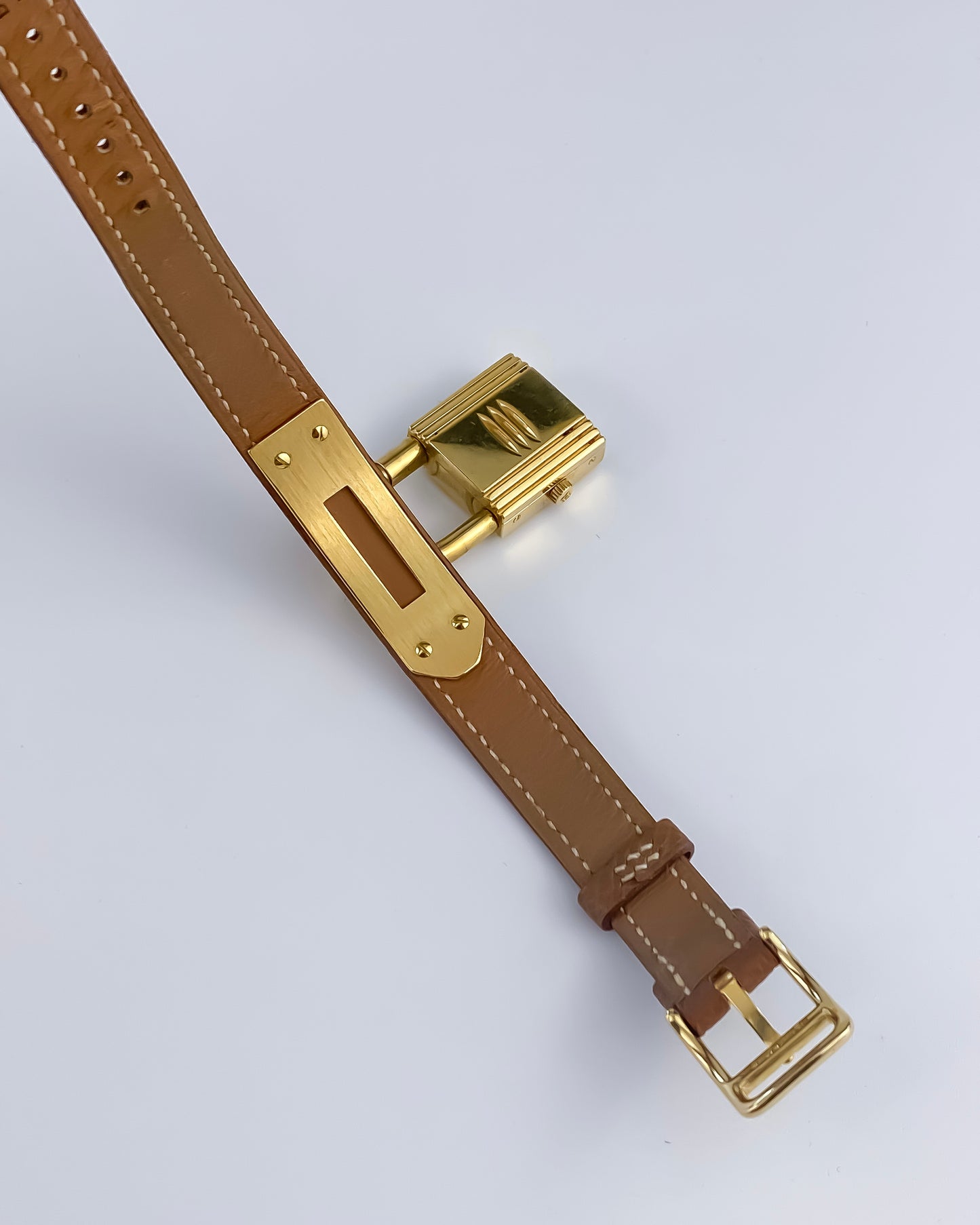 Hermes Kelly Vintage Watch Gold Brown Leather