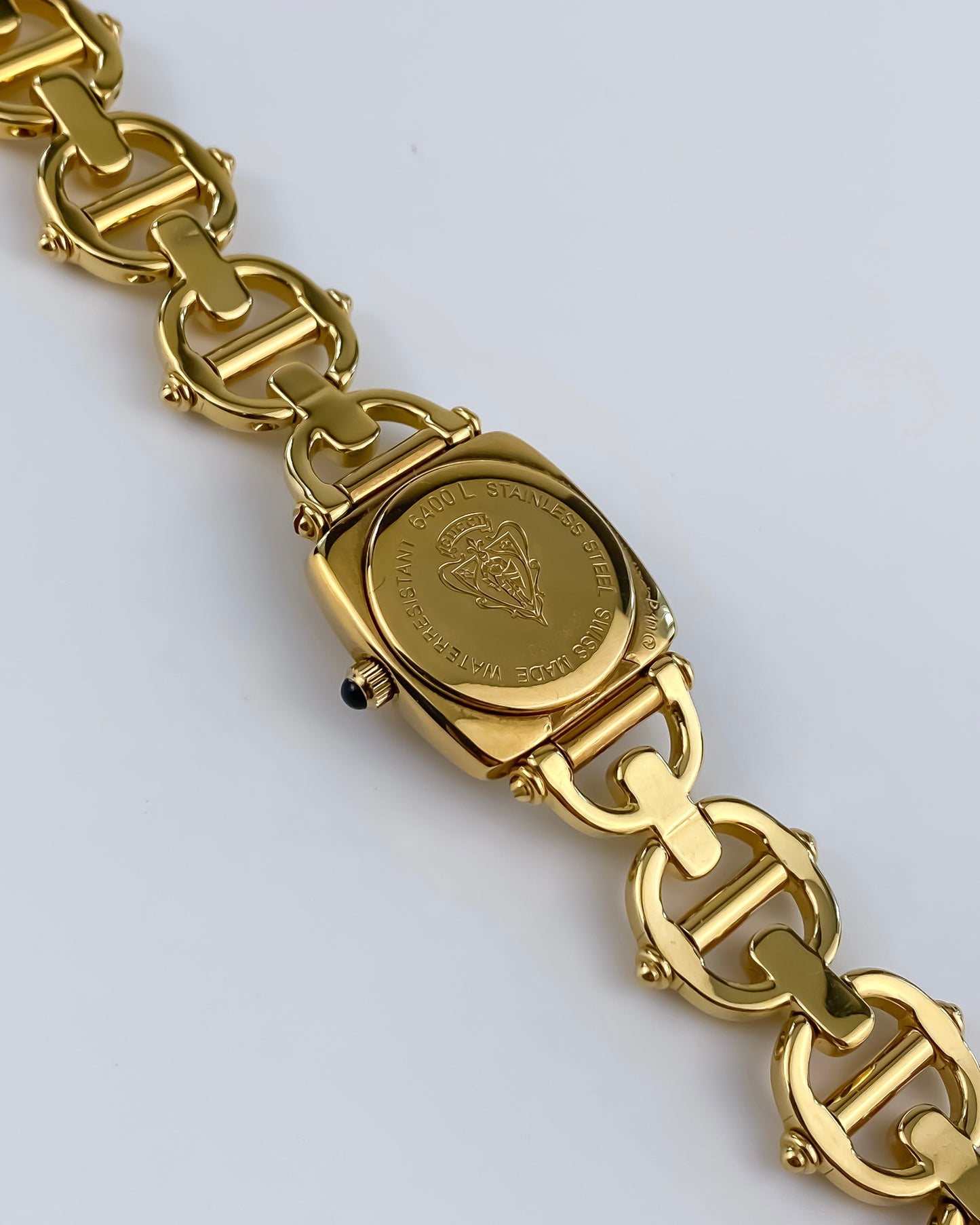 Gucci Vintage Watch Gold 6400L Black Dial Horsebit Links
