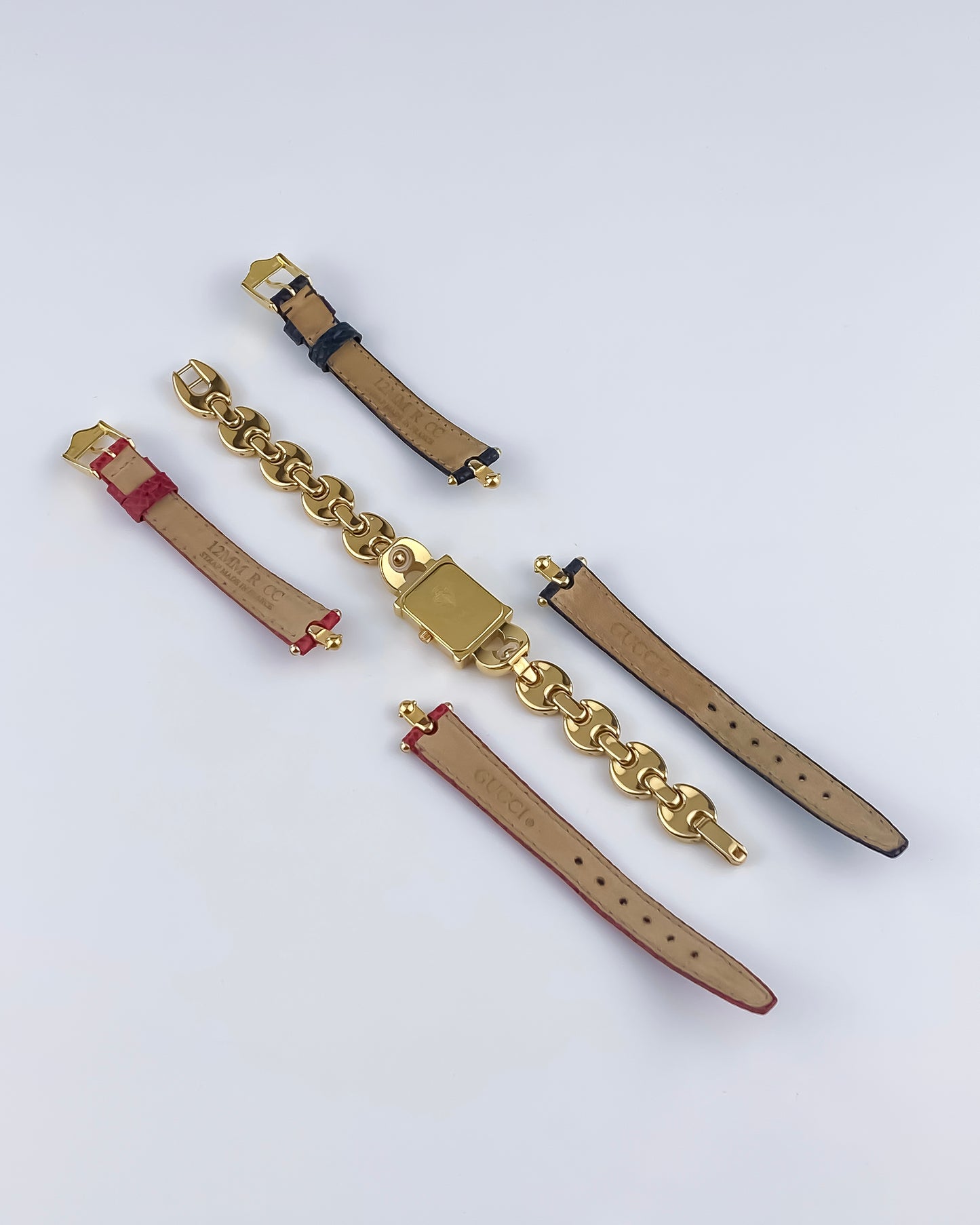 Gucci Vintage Gold Watch Interchangeable Bracelets Box Set