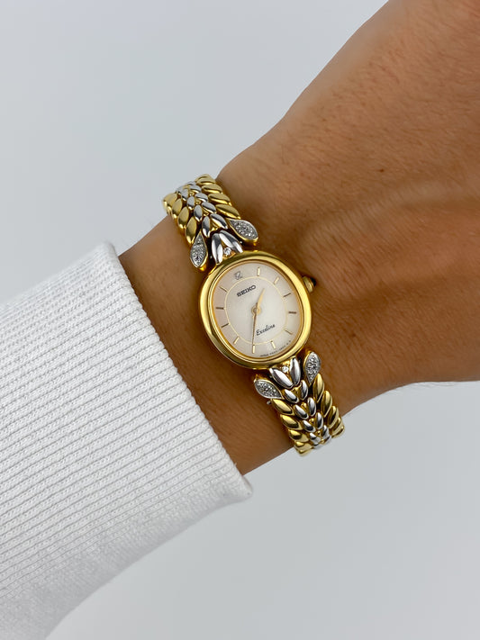 Rare Seiko Exceline Vintage Gold Diamonds Watch Cocktail 90s