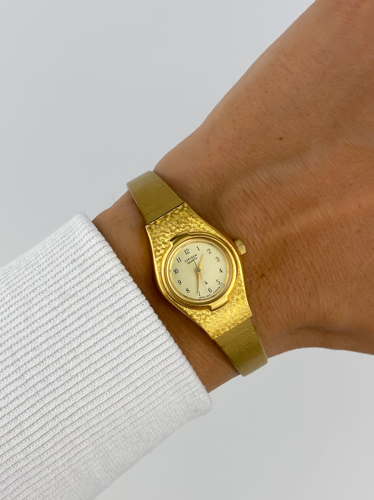 Citizen Vintage Gold Watch Cocktail 80s Mesh Bracelet