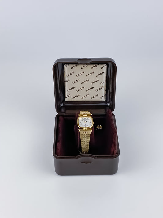 Citizen Vintage Gold Watch Cocktail 80s Milanese Bracelet Original Box