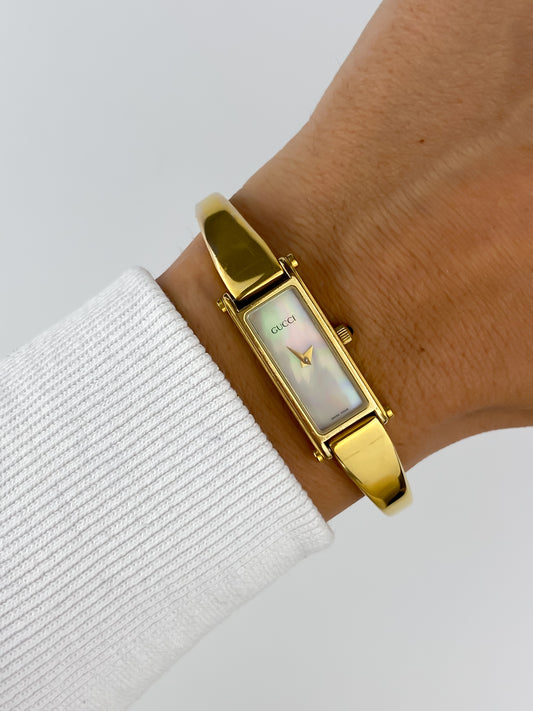 Gucci Vintage Gold Bangle Watch Cocktail Y2K Rectangular Dial