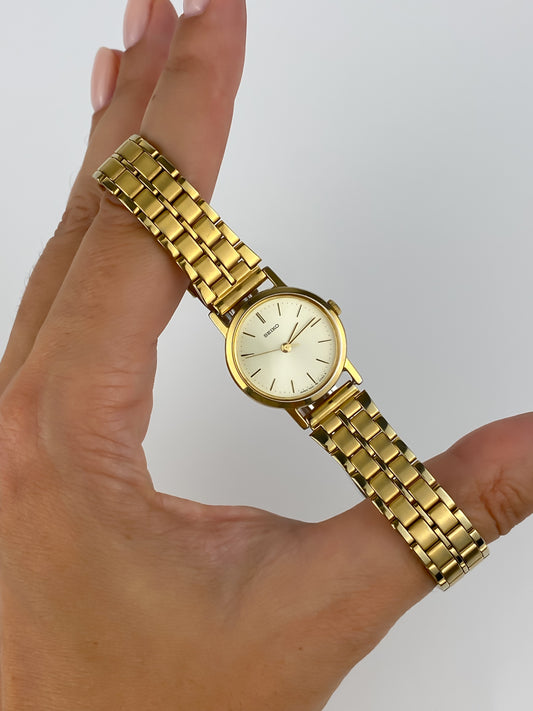 Seiko Vintage Gold Watch Cocktail 80s Bracelet Round Dial