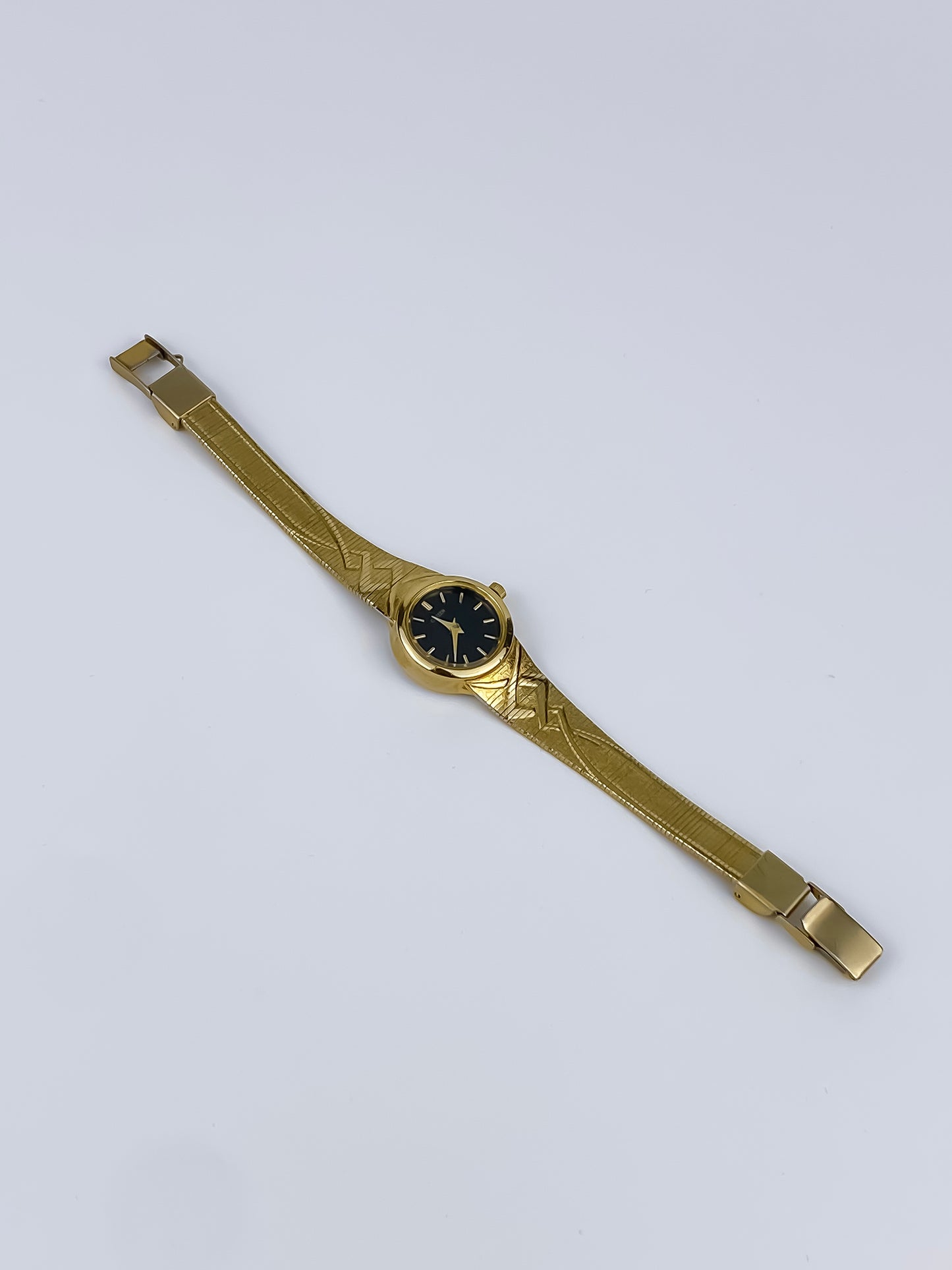 Citizen Vintage Watch Gold Plated Crosshatch Guilloché Bracelet