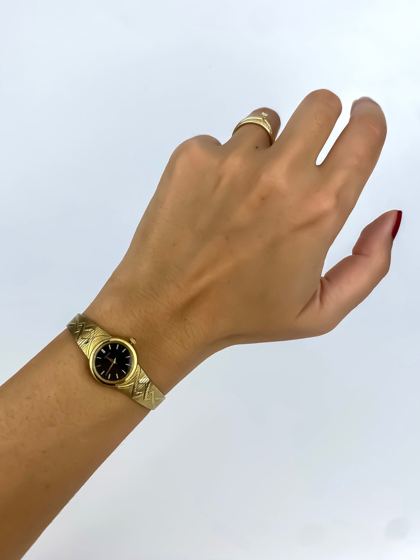 Citizen Vintage Watch Gold Plated Crosshatch Guilloché Bracelet