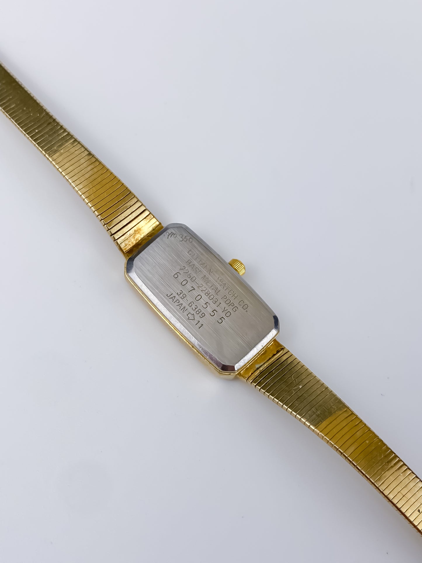 Citizen Vintage Watch Gold Plated Rectangular Diamonds Dial Milanese Mesh Bracelet