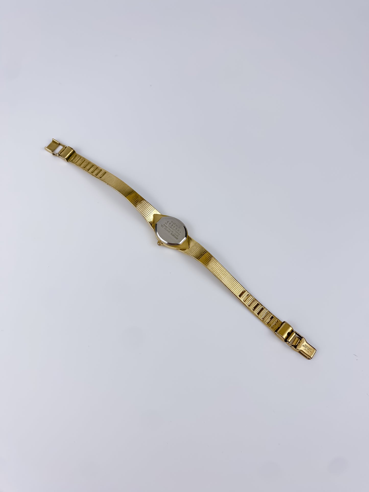 Citizen Vintage Watch Gold Plated Rectangular Diamonds Dial Integrated Patterned Bracelet