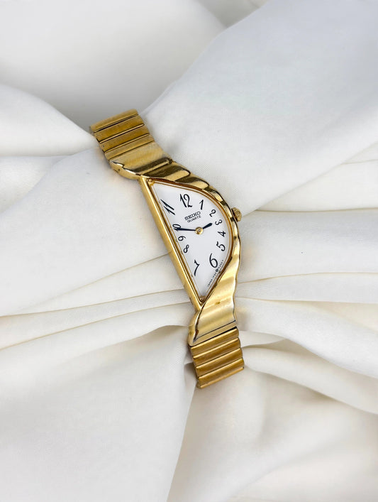 Rare Seiko Half Moon Vintage Watch Gold Plated Boxed