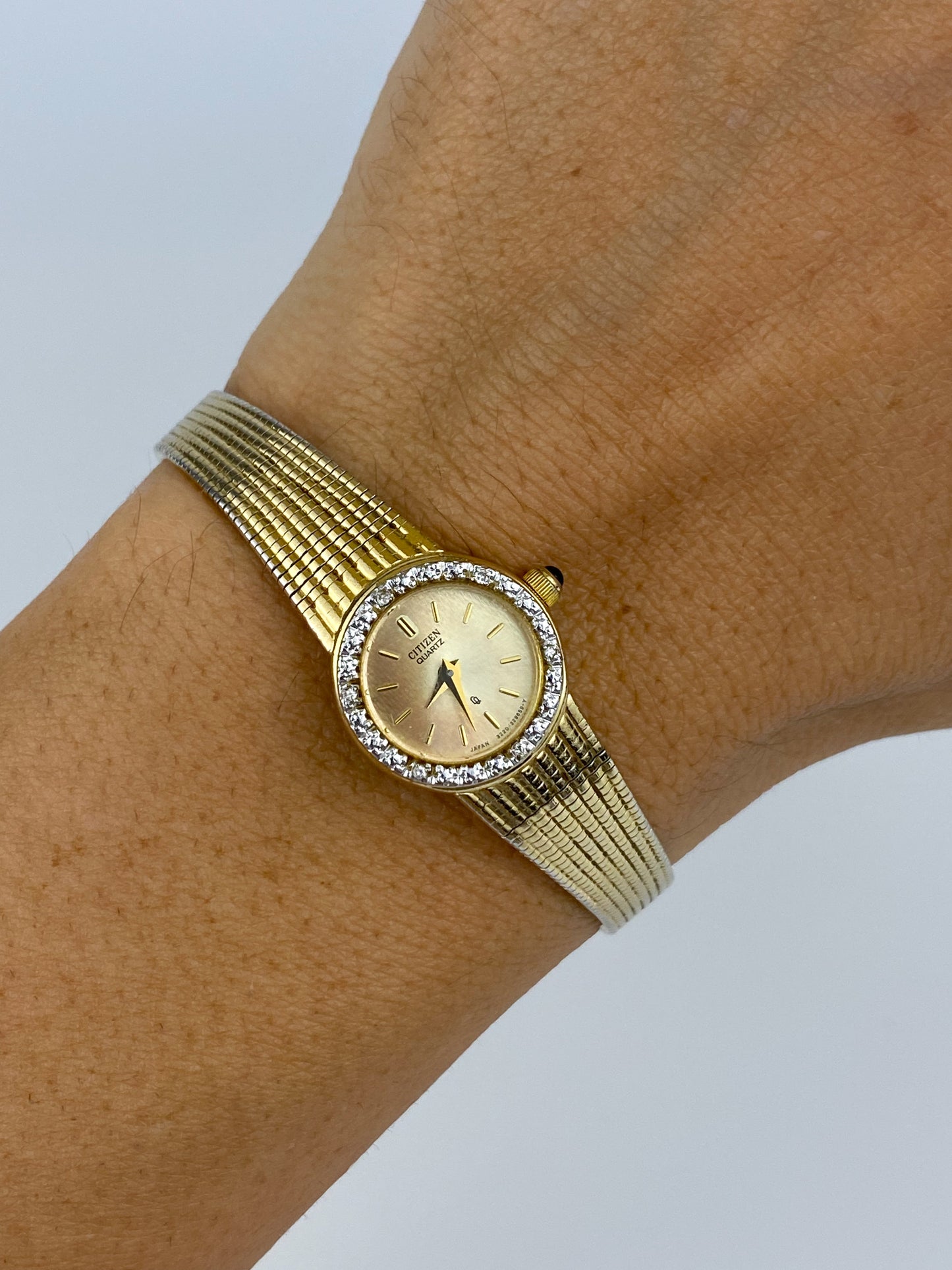 Citizen Vintage Watch Gold Plated Champagne Dial Diamonds Milanese Mesh Bracelet