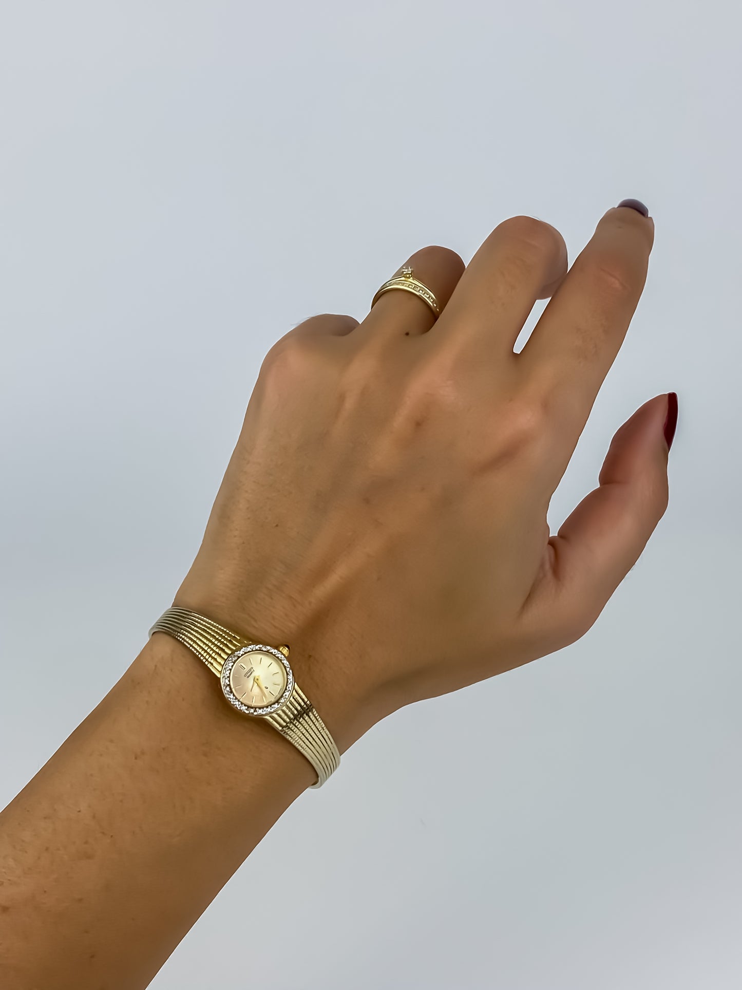 Citizen Vintage Watch Gold Plated Champagne Dial Diamonds Milanese Mesh Bracelet
