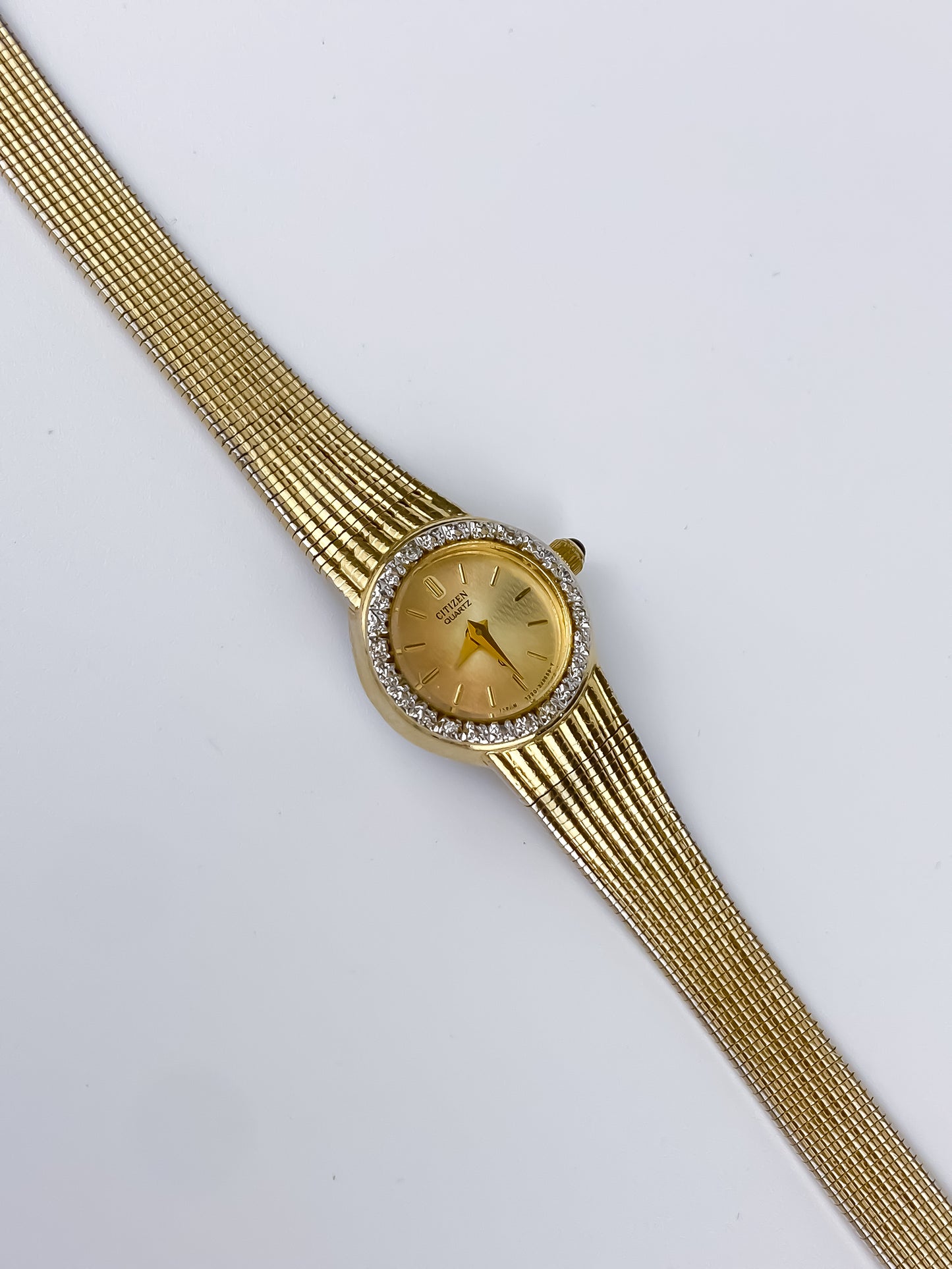 Citizen Vintage Watch Gold Plated Champagne Dial Diamonds Milanese Mesh Bracelet