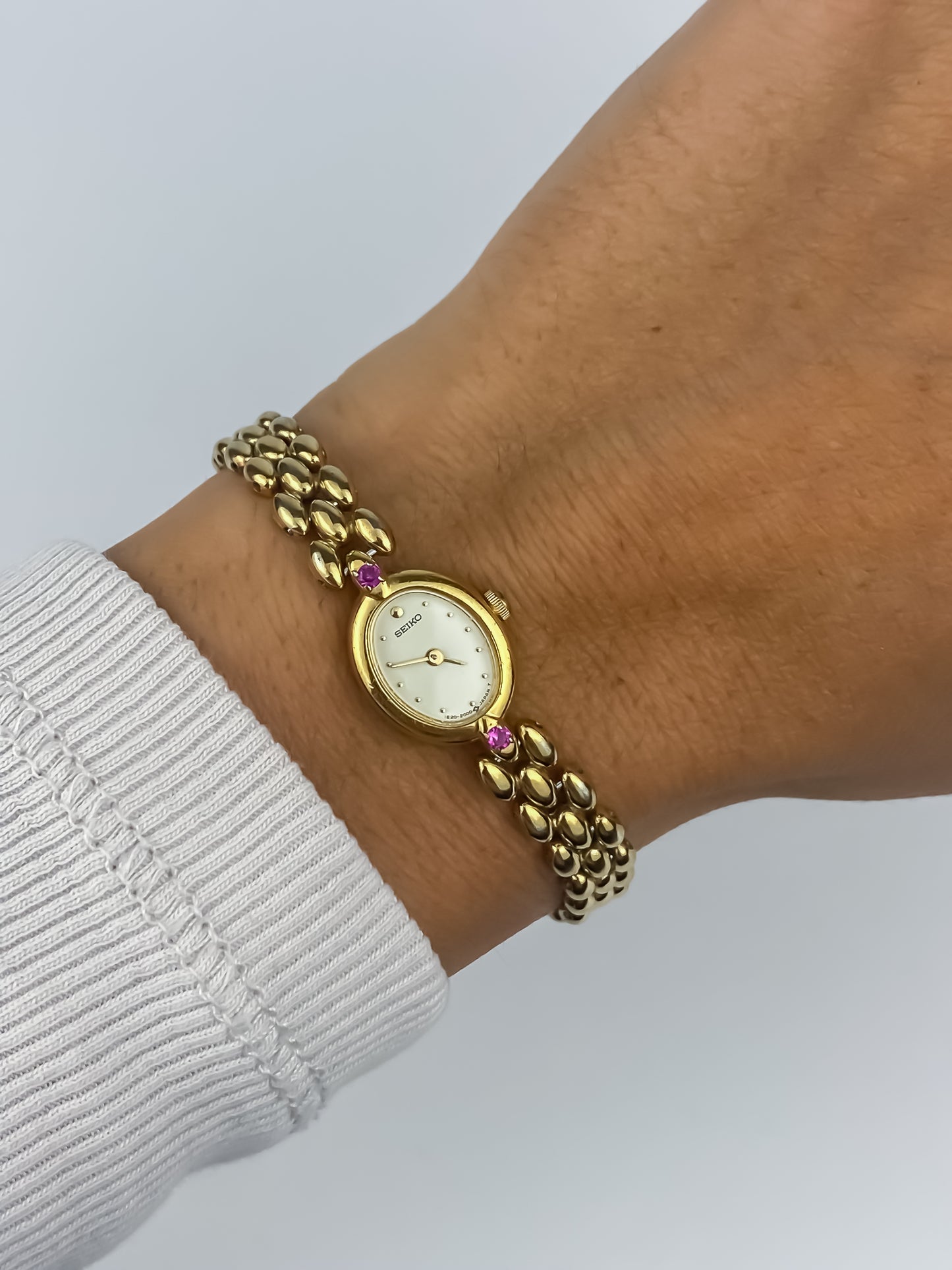 Rare Seiko Vintage Watch Genuine Rubies and Gold Plated Bracelet