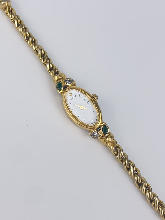 Very Rare Seiko Vintage Watch Genuine Emeralds & Diamonds