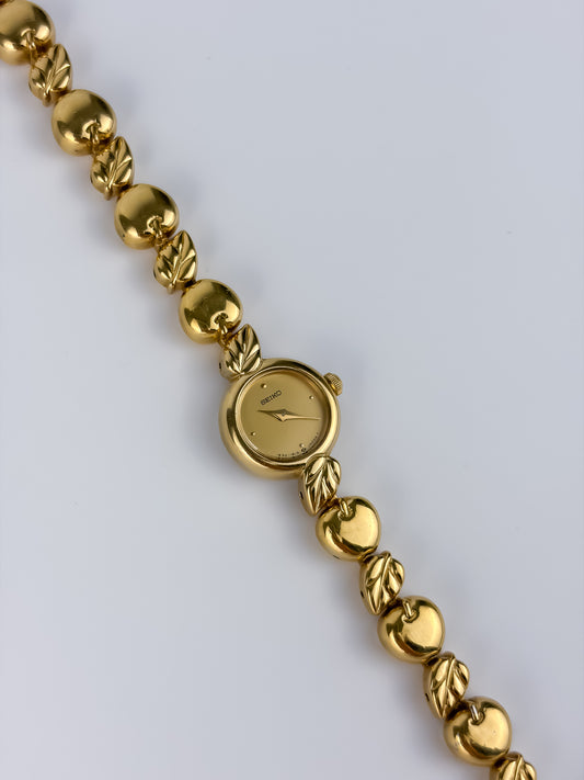 Very Rare Seiko Jewelry Vintage Watch Gold Plated Apple and Leaves