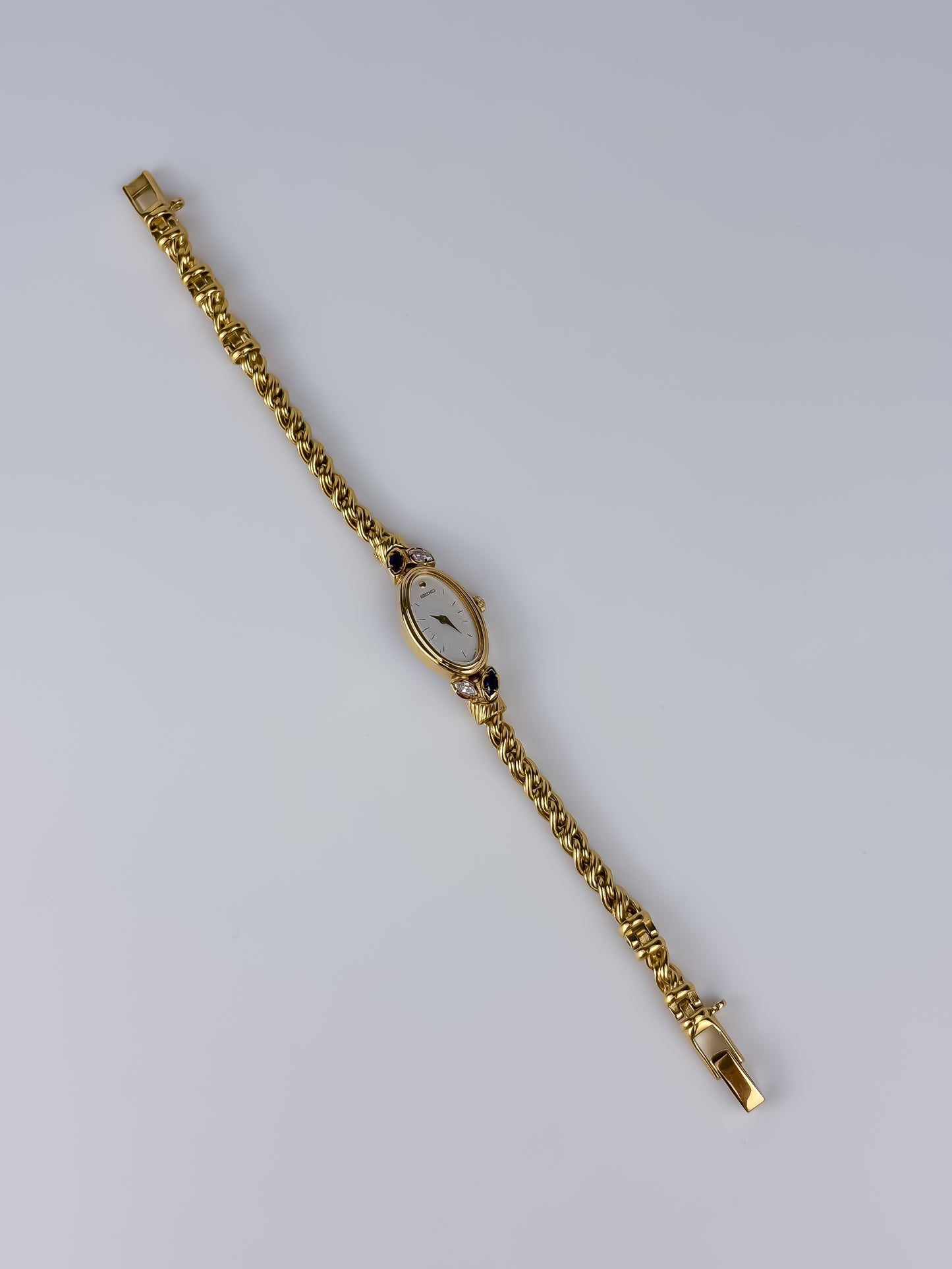Seiko Jewelry Sapphire Diamonds Vintage Watch Gold Plated Rope