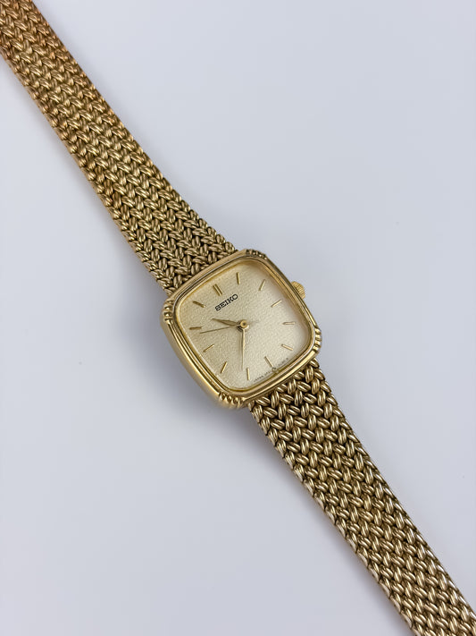 Seiko Gold Cocktail Vintage Watch Cushion Case Milanese Bracelet