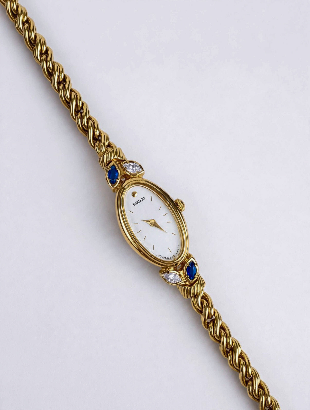 Seiko Jewelry Sapphire Diamonds Vintage Watch Gold Plated Rope