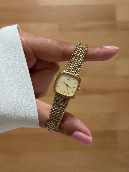 Seiko Gold Cocktail Vintage Watch Cushion Case Milanese Bracelet